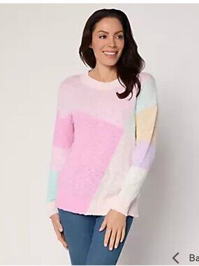 Belle by Kim Gravel A714847 Criss Crossed Color Block Sweater Pastels Size XS N